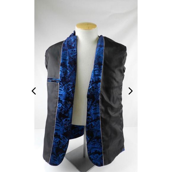 Large blazer-Cloud Style Blue Floral Pattern Velvet - Picture 9 of 10